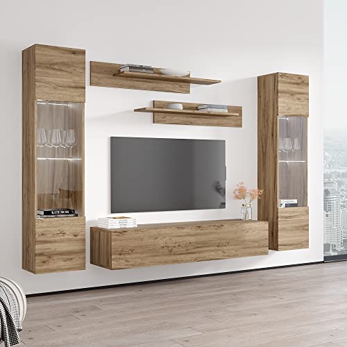 MEBLE FURNITURE & RUGS Wall Mounted Floating Modern Entertainment Center Fly A (White, B2)