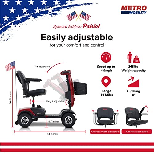 Outdoor Compact Mobility Scooter for Seniors, Foldable Electric Powered Mobile Wheelchair with Powerful USB Port & Two Cup Holder 300 LBS Max Weight, Collapsible & Compact for Travel with Family, Red