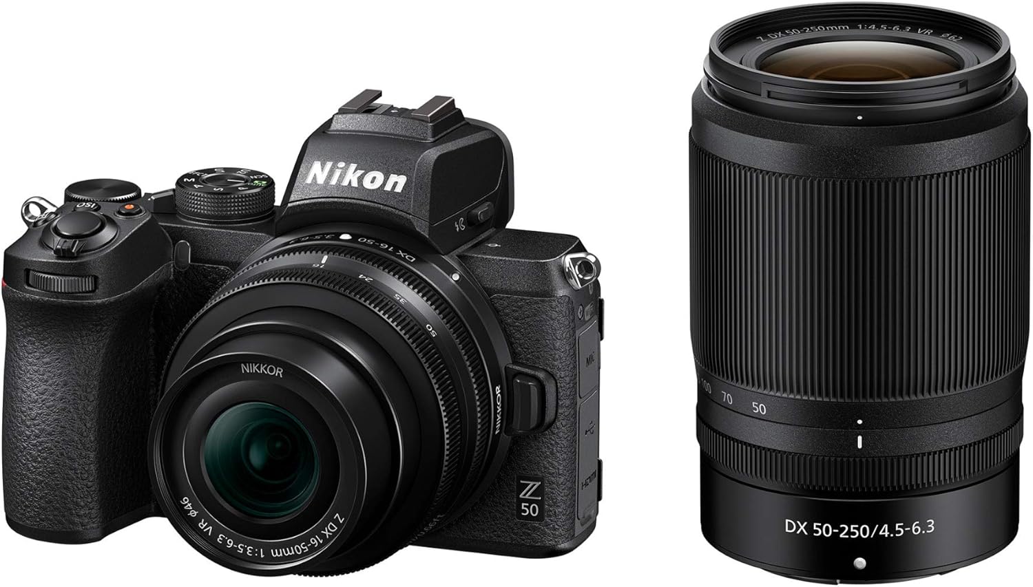 Nikon Z 50 DX-Format Mirrorless Camera Bundle with DX 16-50mm f/3.5-6.3 VR Lens, Z DX 50-250mm f/4.5-6.3 VR Lens, FTZ II Mount Adapter and 64GB Memory Card (5 Items)