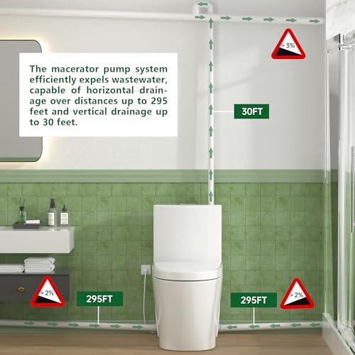 SUPERFLO Macerating Toilet System with Macerator Toilet Pump & One Piece Toilet Bowl,600W Upflush Toilet for Basement Pump to V26.2- H262 Feet