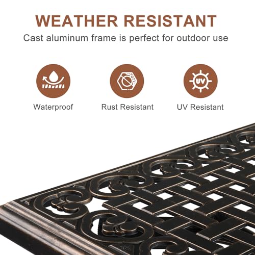 BIVVI 32” Cast Aluminum Outdoor Side Table,Round Patio Coffee Table Porch Table Outdoor Bistro Table End Side Table Cocktail Dining Table Bronze Outdoor Patio Furniture for Backyard,Pool,Porch,Black