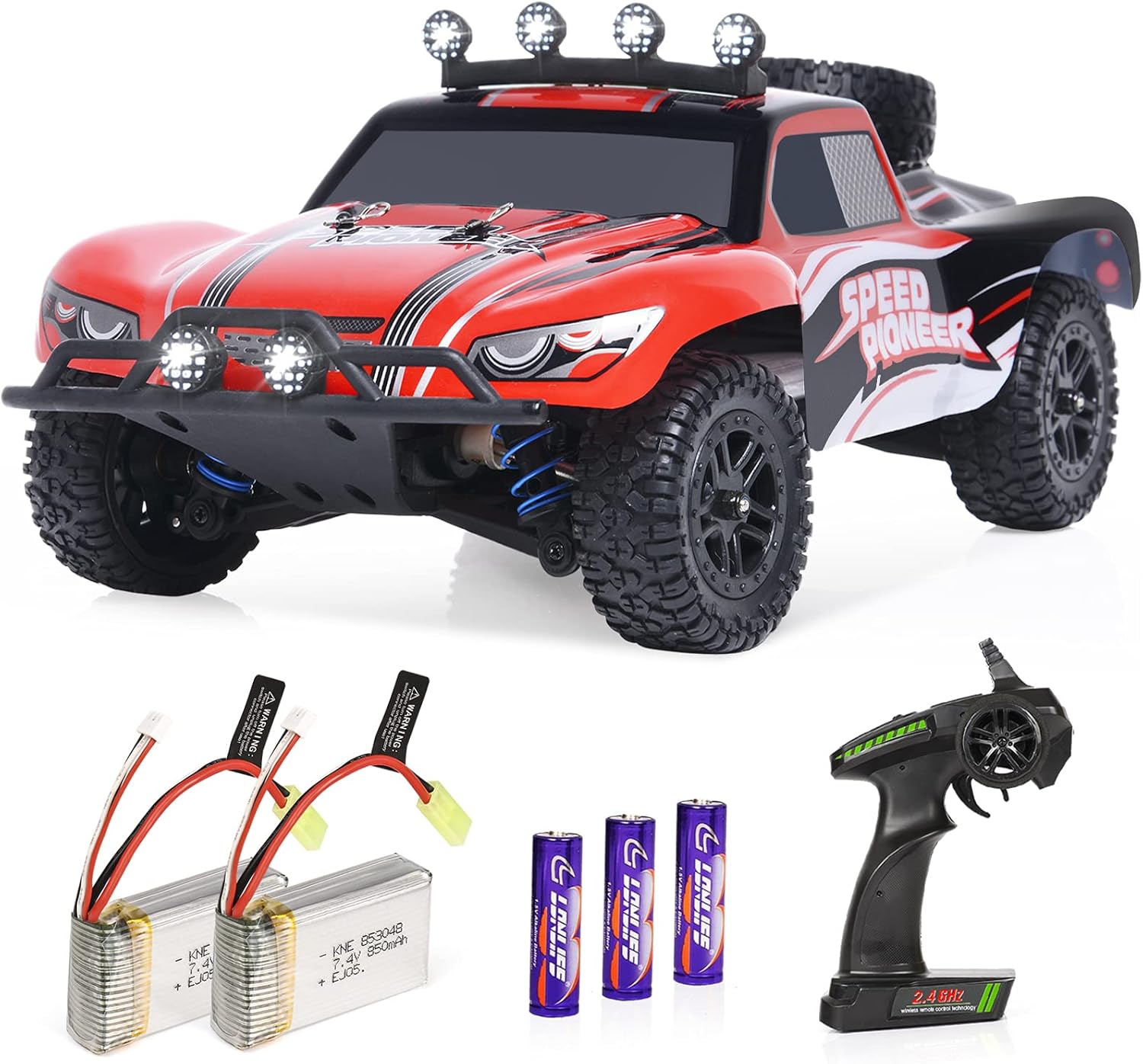 RC Cars, 1/18 Scale High-Speed Remote Control Car for Adults Kids, 40+ kmh 4WD 2.4GHz Off-Road Monster RC Truck, All Terrain Electric Vehicle Toy Boy Gift with 2 Batteries for 40+ Min Play