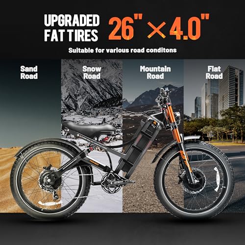 2025 Romeo Pro 3/Pro 2 Electric Bike for Adults 5000W/4000W Dual Motor E Bike 50/46MPH 60V/80Ah 52V/70AH Long Range Electric Bicycle,26 * 4.0 Fat Tire Full Suspension Electric Mountain Bike