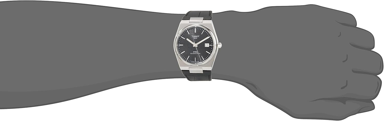 Tissot Mens PRX Powermatic 80 316L Stainless Steel case Automatic Watch, Black, Leather, 12 (T1374071605100)