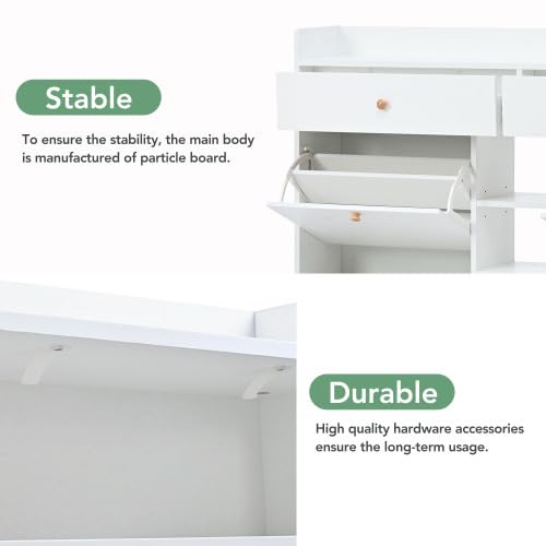 Modern Cabinet with 4 Flip, Multifunctional 2-Tier Storage Organizer with Drawers, Free Standing Shoe Rack for Entrance Hallway, Black