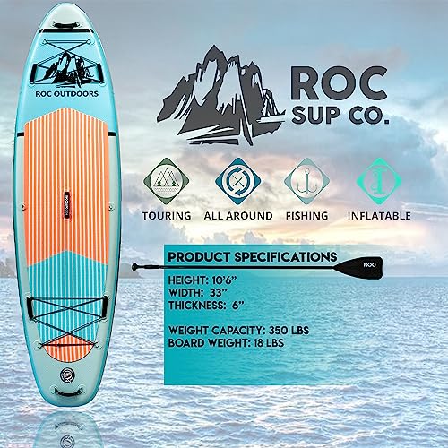 Roc Inflatable Stand Up Paddle Boards with Premium SUP Paddle Board Accessories, Wide Stable Design, Non-Slip Comfort Deck for Youth & Adults