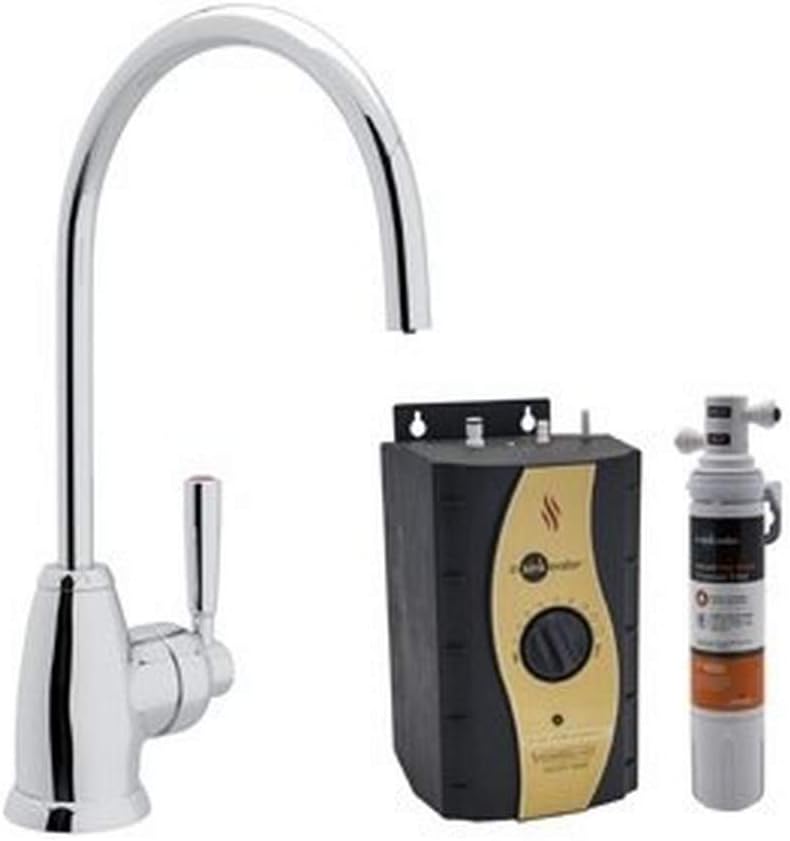 Rohl U.KIT1345L-APC-2 Kit Perrin & Rowe Contemporary Kitchen Mimas Hot Water Dispenser with Single Lever and C Spout Complete with Hot Water Tank and Filter, Polished Chrome
