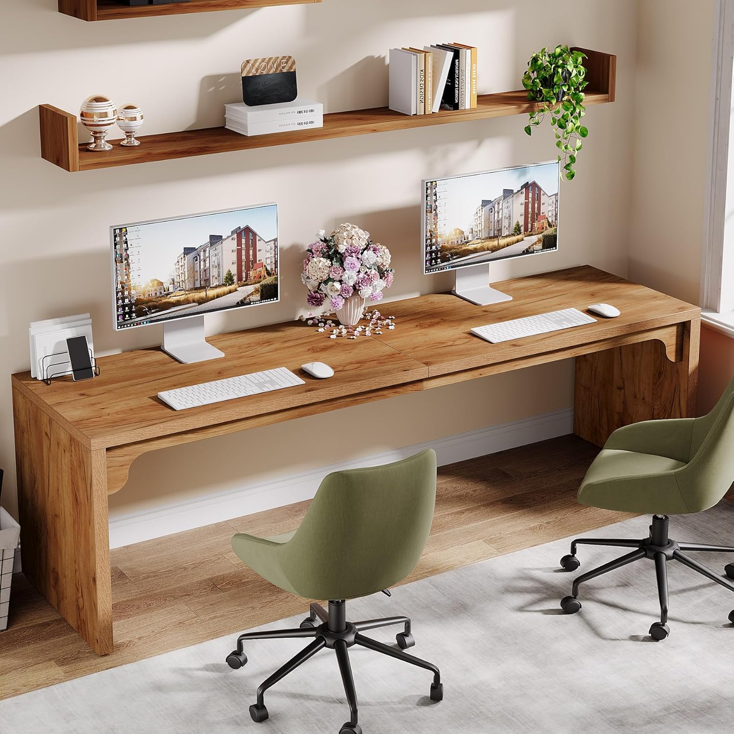 Tribesigns 78.7 Inches Long Computer Desk, Wooden Extra Long Desk Double Desk Workstation, 2 Person Desk for Home Office, Large Writing Desk for 2 People