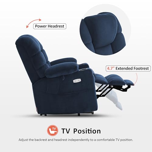 MCombo Large Triple Motor Power Lift Recliner Chair with Massage and Dual Heating, Adjustable Headrest for Tall Elderly People, Fabric 7634 (Grey, Large)