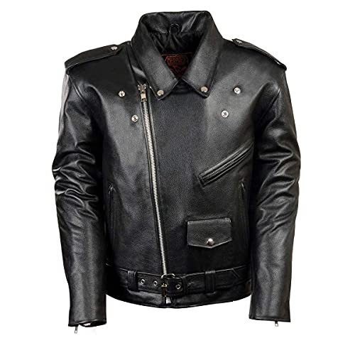 Milwaukee Leather LKM1781 Men's The Legend Classic Police Style Black Leather Motorcycle Jacket w/Quilted Liner