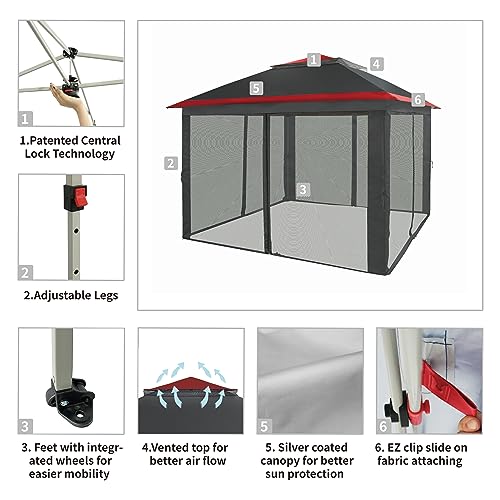 CROWN SHADES 13x13 Pop Up Gazebo, Canopy Tent, Gazebos on Clearance - Outdoor Gazebo for Backyard & Patio Furniture - Carpa Pop Up Tent with Wheeled STO-N-Go Cover Bag (Grey)