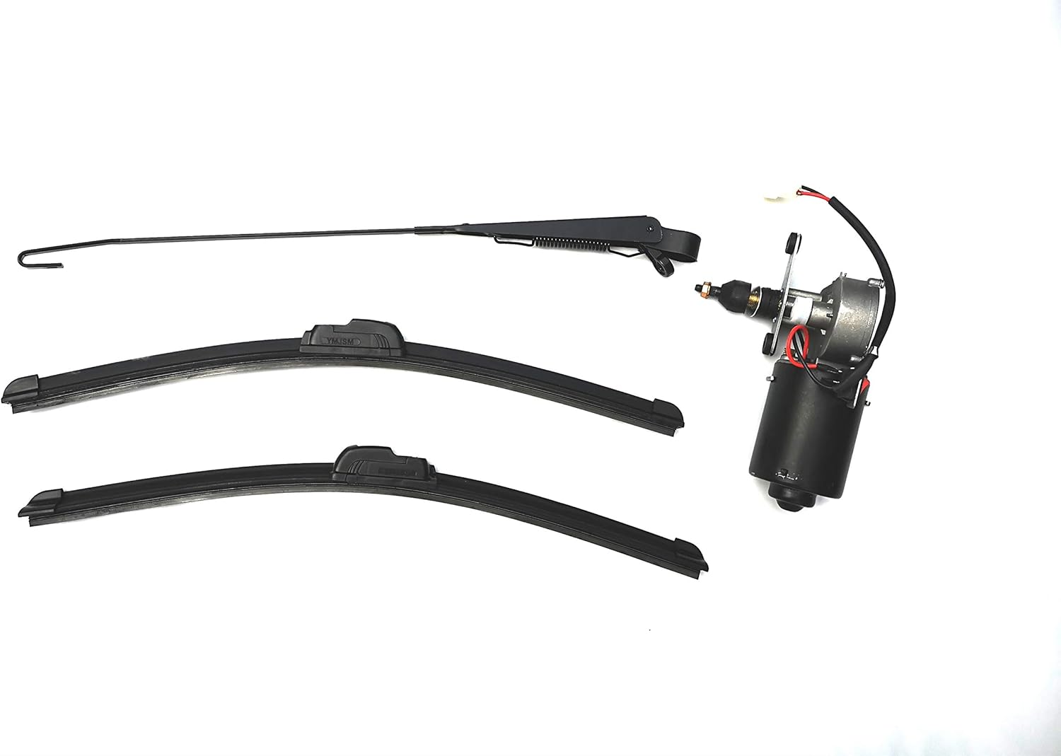 Qarmar Electric UTV Windshield Wiper Kit w/ 12v Motor Fits Hard Coated Polycarbonate Or Glass Windshields, Universal Windshield Wiper Arm,Blade Arm:350mm /Blade x2 : 350mm Pack of 2