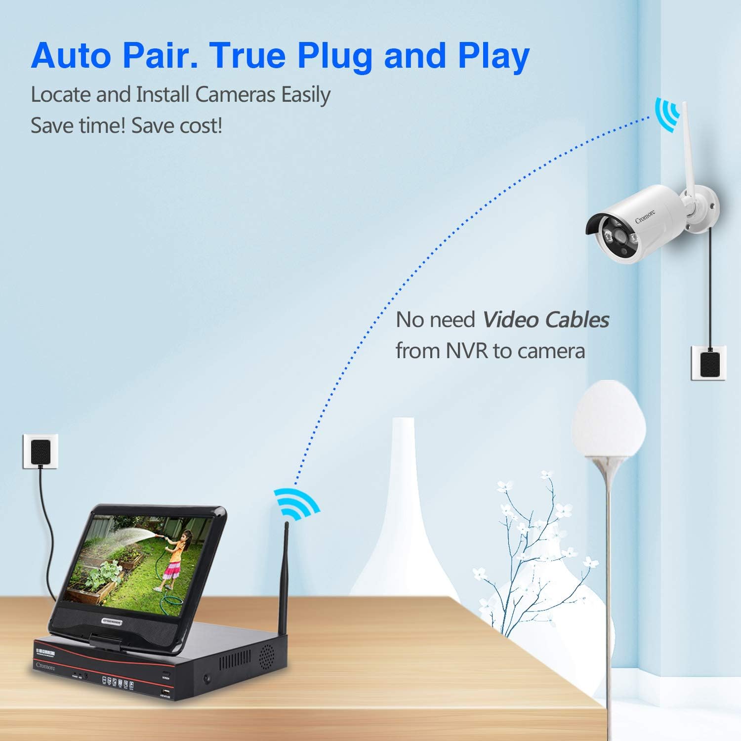 [8CH,Expandable] All in one with 10.1 Monitor Wireless Security Camera System, Cromorc Home Business CCTV Surveillance 8CH 1080P NVR, 4pcs 2MP 1080P Outdoor Indoor Night Vision Camera, 1TB Hard Drive