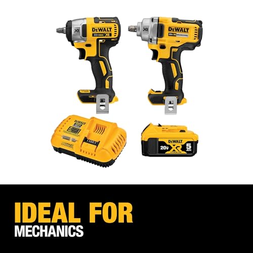 DEWALT 20V MAX Impact Wrench, Cordless 2-Tool Combo Kit, 1/2-Inch Mid-Range and 3/8-inch Compact with 5ah Battery and Charger (DCK205P1)