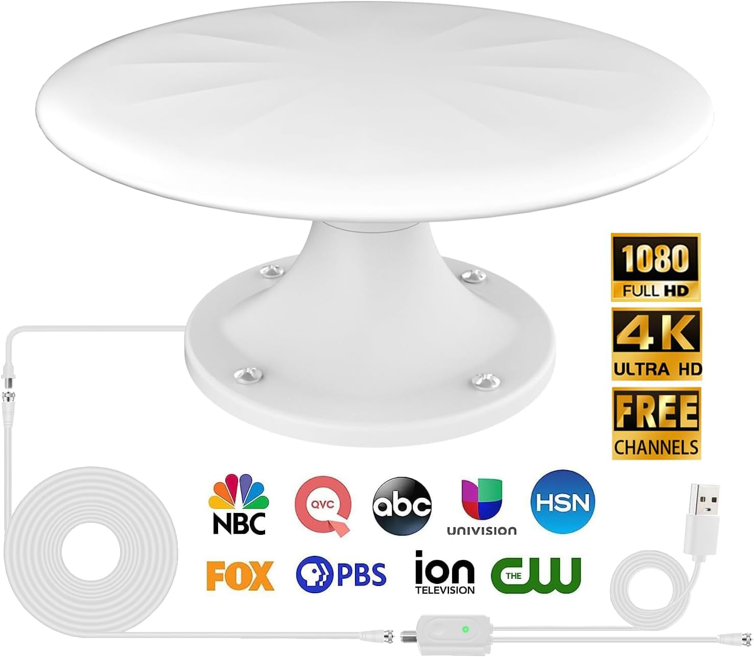 RV TV Antenna for Smart TV Outdoor, 720° Long Range Omni Directional Reception Digital HD Antenna Signal, with Super Signal Booster, 35ft HDTV Cable, for RV/Camping/Attic/Truck/Boat. (White)