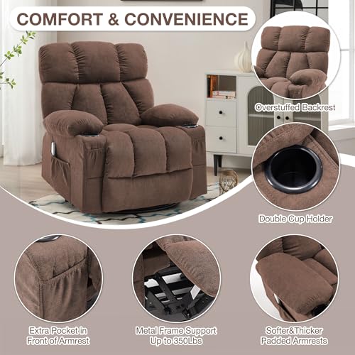 Massage Rocker Recliner Chair with Heat and Vibration Ergonomic Rocking Lounge Chair for Living Room Comfy Overstuffed Recliner with 4 Side Pockets,2 Cup Holders, USB Charge Port, Grey