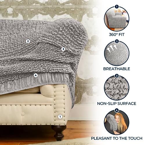 PAULATO BY GA.I.CO. Chaise Lounge Cover Lounge Chair Sofa Slipcover- Soft Polyester Fabric Slipcovers - 1-Piece Form Fit Stretch Furniture Slipcover - Mille Righe Collection - Cream (Chaise Lounge)