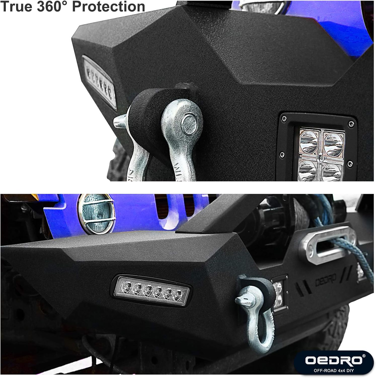 OEDRO Front Bumper Compatible with 2018-2024 Jeep Wrangler JL & Unlimited, 20-24 Gladiator, Rock Crawler Bumper with Winch Plate Mounting & 4 x LED Lights & 2 x D-Rings