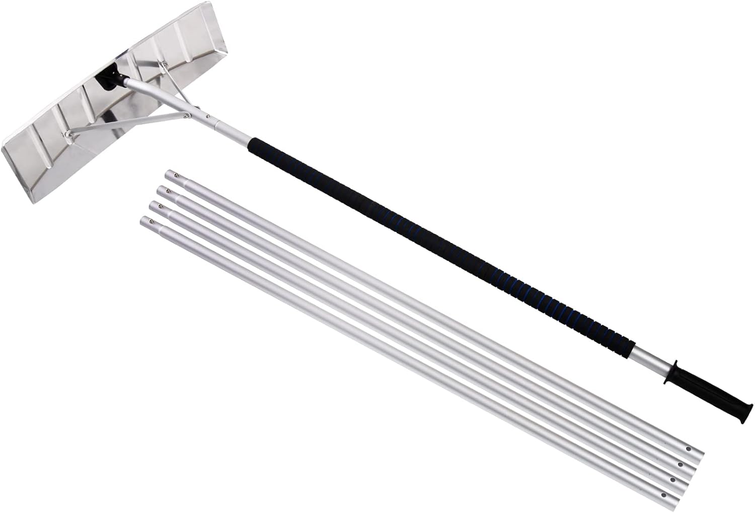 Snow Roof Rake for Snow Removal, 4.78’-19.88’ Extendable Aluminum Snow Rake for House Roof, Time-Saving Lightweight Roof Snow Removal Tool with 25" Blade, 5-Section Tubes for Roof Snow, Wet Leaves Pack of 2