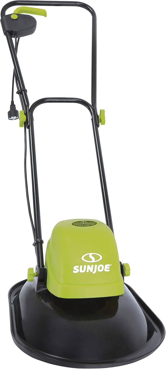 Sun Joe MJ-HVR12E 10-Amp 11-Inch Electric Hover Mower, 3 Rotating Cutting Blades Provide a Crisp, Wide, Wheel-Free Cutting Path, Green