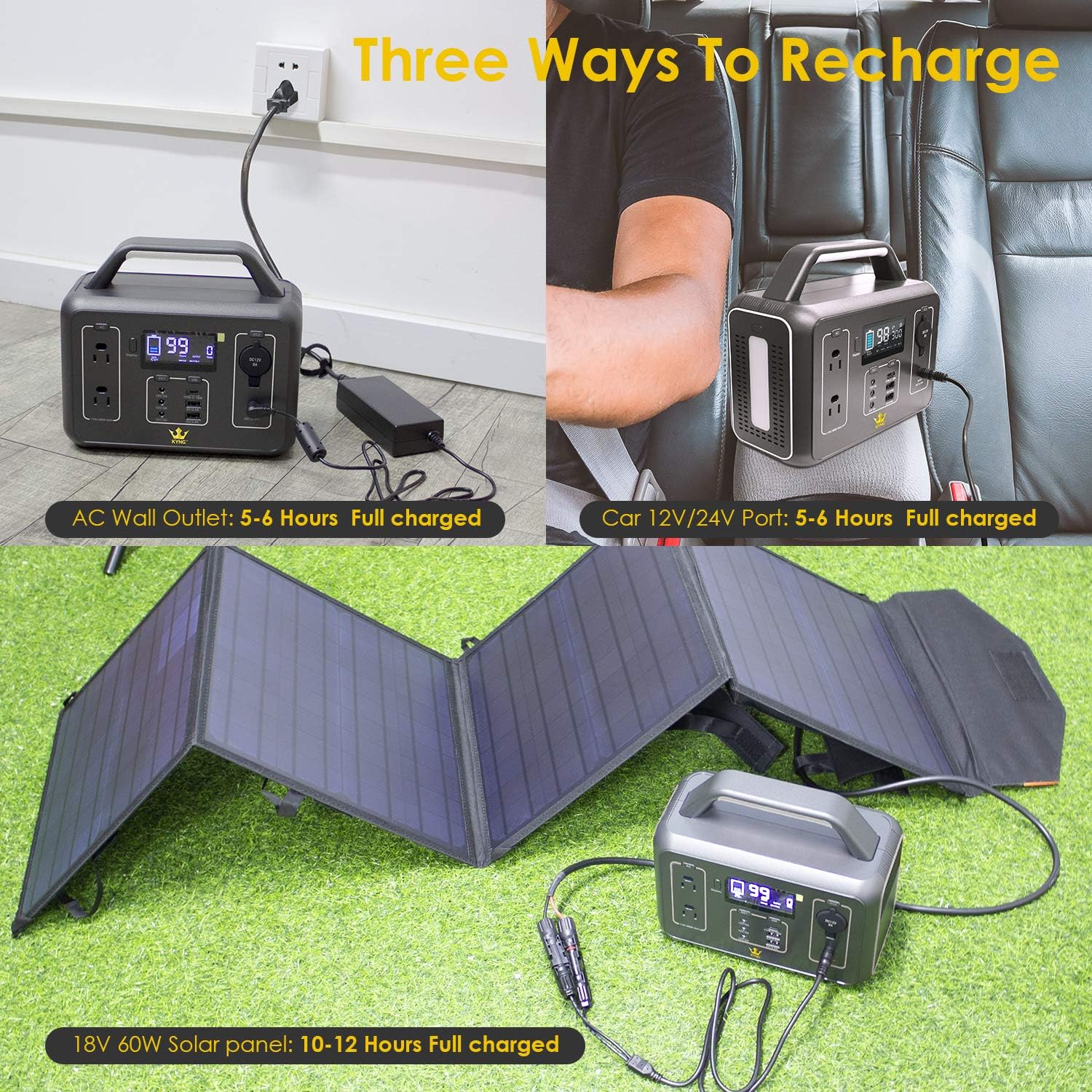 KYNG Portable Power Station Solar Generator Portable Generator 300W / 600w Peak CPAP Emergency Back Up Lithium Battery, 110V AC, Pure Sine Wave, Camping, Fishing, Travel, 280Wh/78000mAh