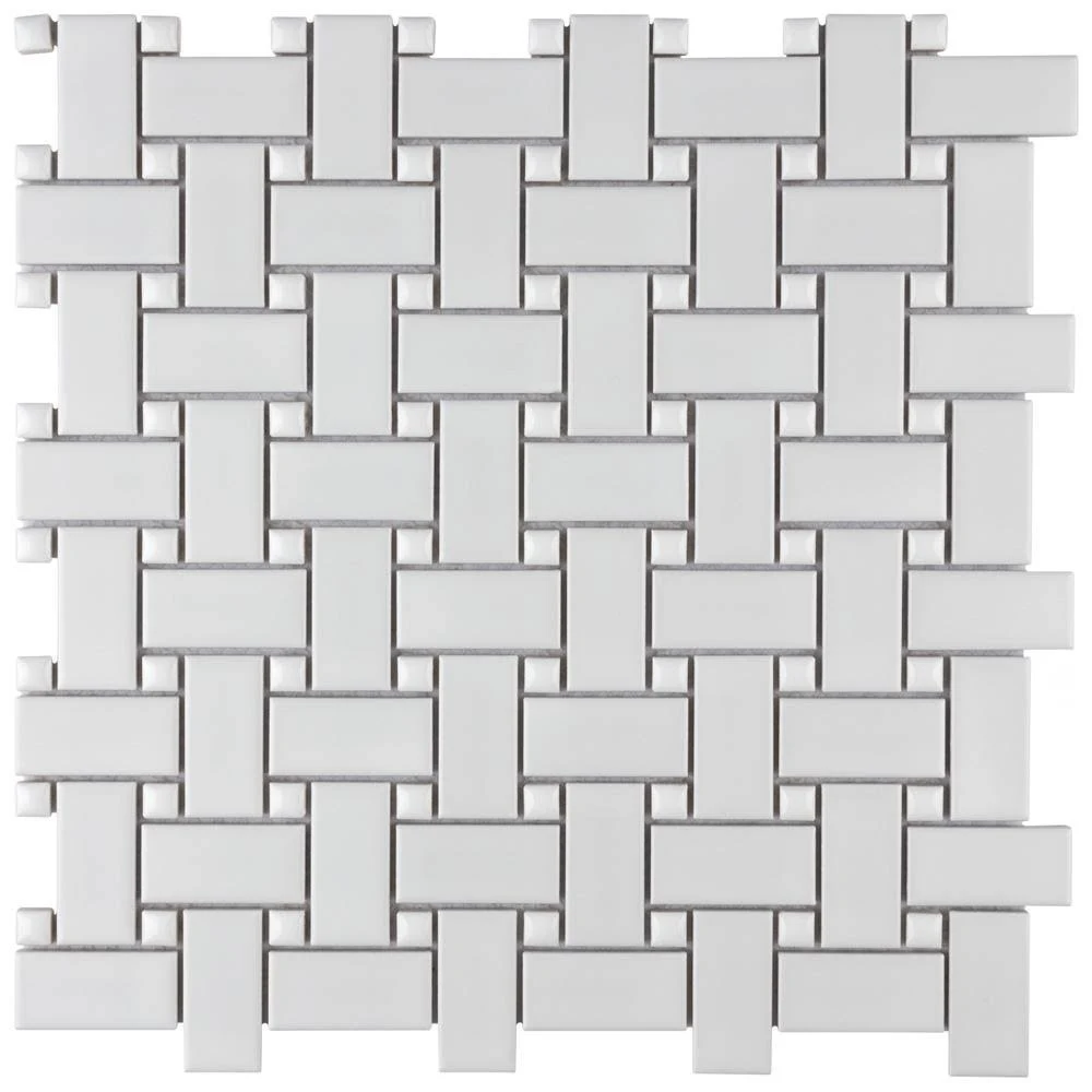 Merola Tile Metro Basketweave Matte White with Glossy White Dot 11-3/4 in. x 11-3/4 in. Porcelain Mosaic Tile (9.79 Sq. ft./Case
