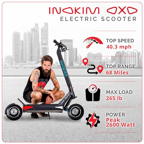 INOKIM OXO Super Electric Scooter for Adults 40 MPH, 2x1000W (2600W Max) Motor, 68 Miles Range, 10" 6 Light System Air Filled Tires, Front & Rear LED Light, Foldable, Adjustable Suspension