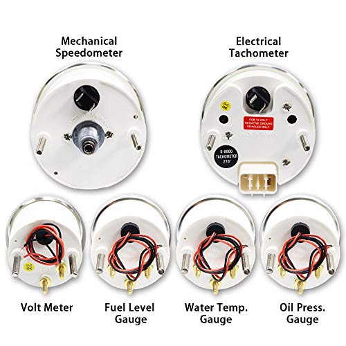 MOTOR METER RACING Classic 6 Gauge Set with GPS Electrical Speedometer Digital Odometer Red Dial White Needle Light Bulb Illumination 85mm 3-3/8" & 52mm 2-1/16"