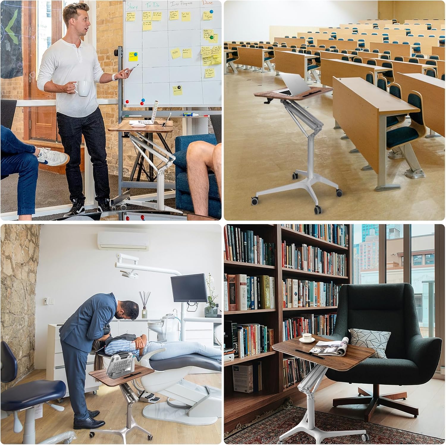 Standing Desk Adjustable Height Small Rolling Laptop Stand Desk,41.9in Standing or Sitting Computer Workstation with Wheels for Home Office Bedside Laptop Cart
