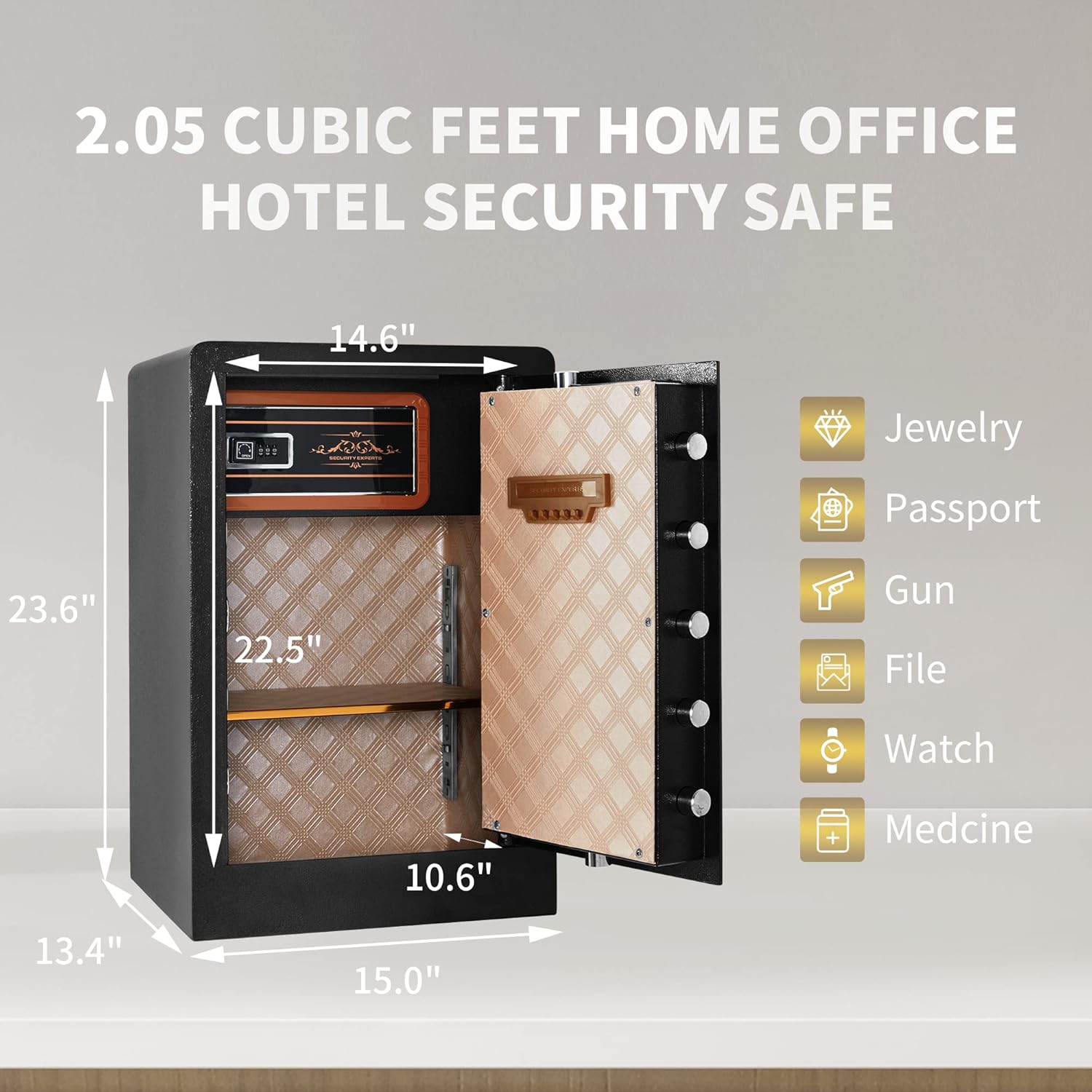 DNYKER Safe Box, 2.05 Cubic Feet Digital Keypad Combination Lock Cabinet with Two Ways to Open, Black Anchoring Security Safe for Home Office Hotel