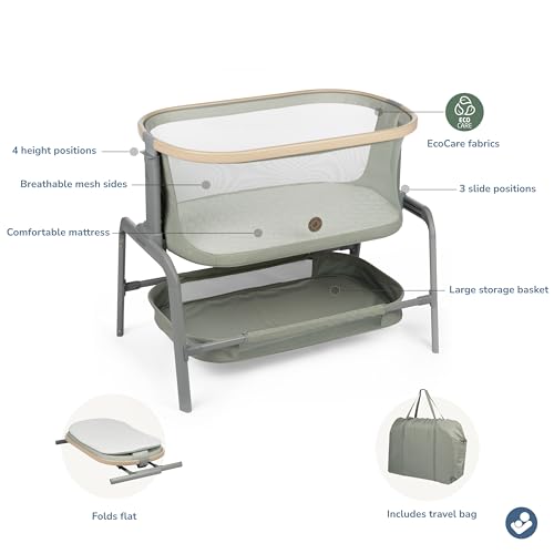 Maxi-Cosi Iora Bassinet Classic Oat: Portable Baby Bassinet, Infant Bedside Sleeper Crib, Height Adjustable, Breathable Mesh, Large Storage Basket
