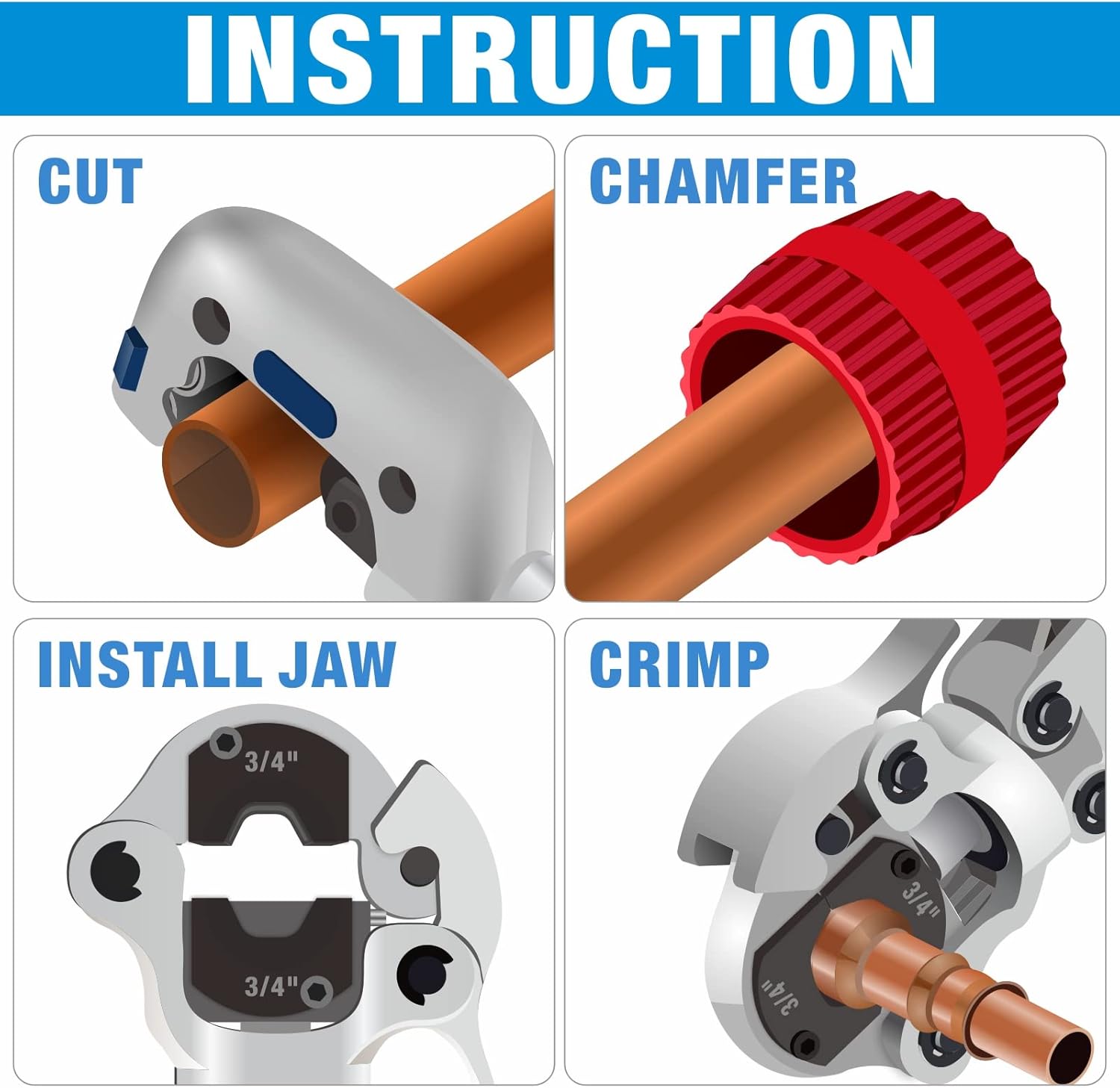 iCrimp IWS-1632AF Copper Tubing Press Tool, Copper Crimping Tool for 1/2'', 3/4'', 1'' Viega ProPress Copper Fittings