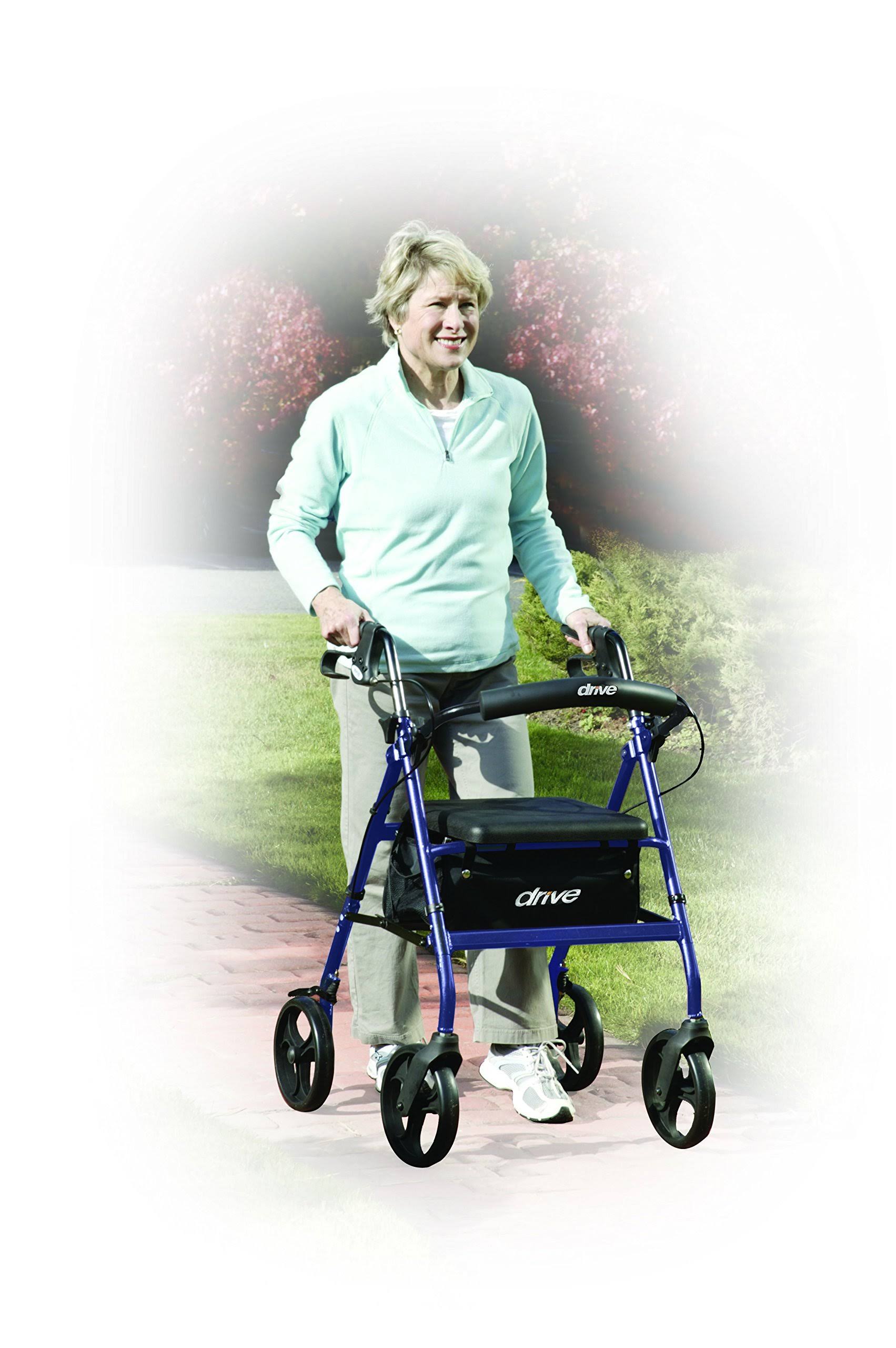 Drive Medical Walker Rollator with 6x22 Wheels Fold Up Removable Back Support and Padded Seat Blue