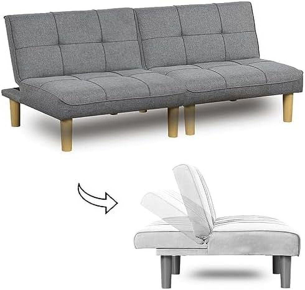 GEROBOOM 3-In-1 Convertible Futon Sofa Bed Twin/USB  Loveseat Futon Couch Daybed with Folding Adjustable Backless 2 Piece Small Futon Couch Chairs for Living Room Apartment Grey Fabric 30
