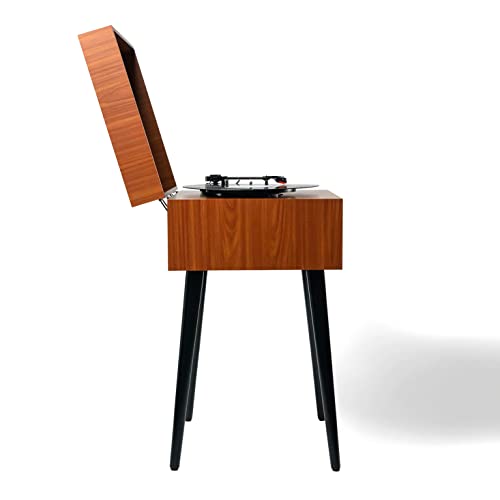 VICTOR Newbury 8-in-1 Turntable Music Center with 3-Speed Record Player, CD/MP3 Player, FM Radio, Dual Bluetooth In & Out, USB Playback & Record, Built-In Stereo Speakers & Chair Height Legs, Espresso