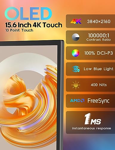 ZSCMALLS 15.6'' 4K OLED Portable Monitor for Laptop, 3840P×2160P