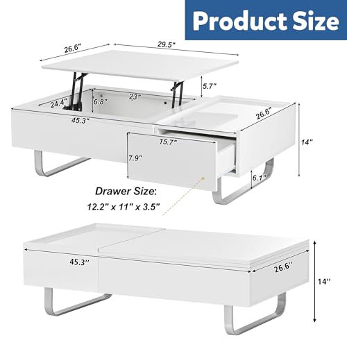 Lift Top Coffee Table with Storage & Hidden Compartment, Extendable Coffee Table with Drawer, Retro Center Table, UV High-Gloss Cocktail Table for Living Room (Black)
