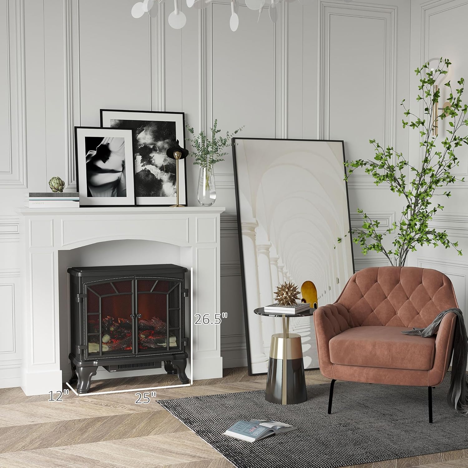 HOMCOM Modern Fireplace Mantel, Surround Mantels for Fireplace with Decorative Pattern Interior Width 29" White