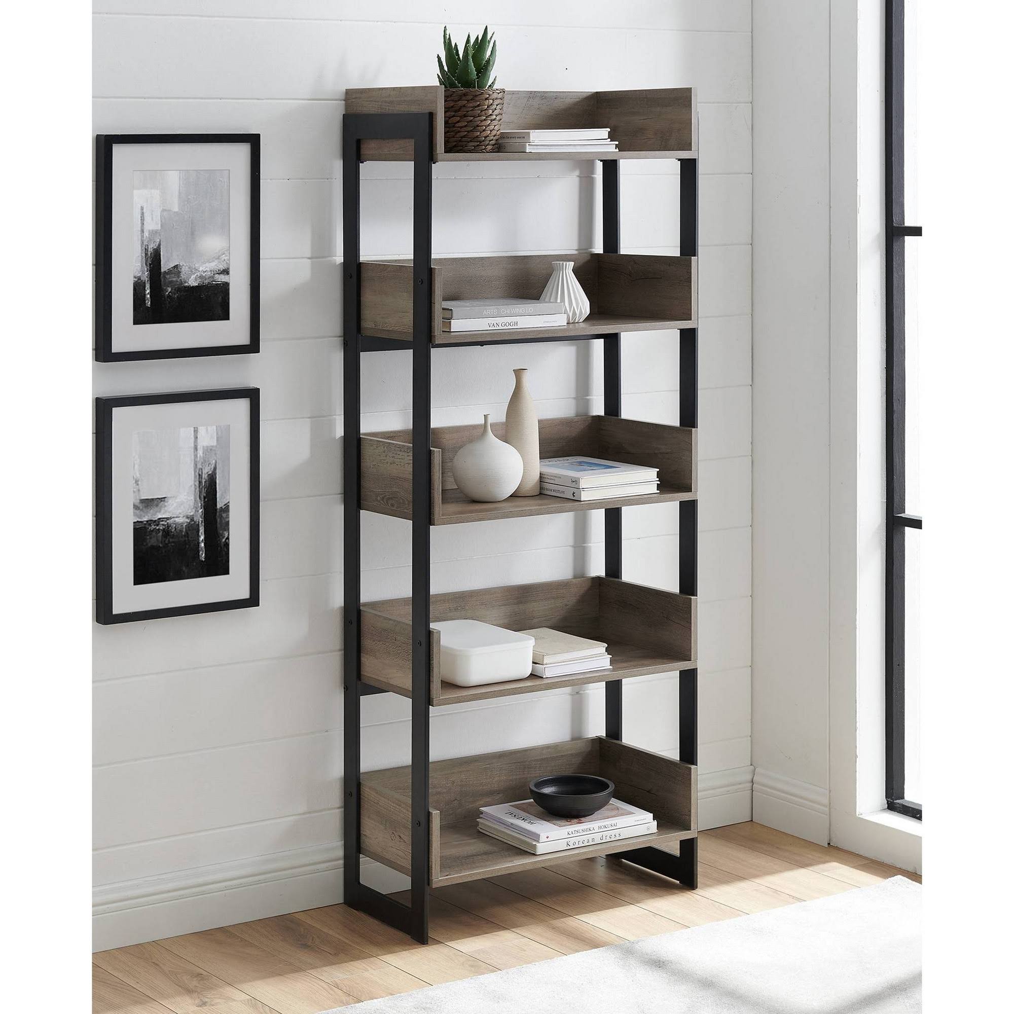 64x22 Remington Modern Industrial Box Shelf Bookcase Gray Wash - Saracina Home
