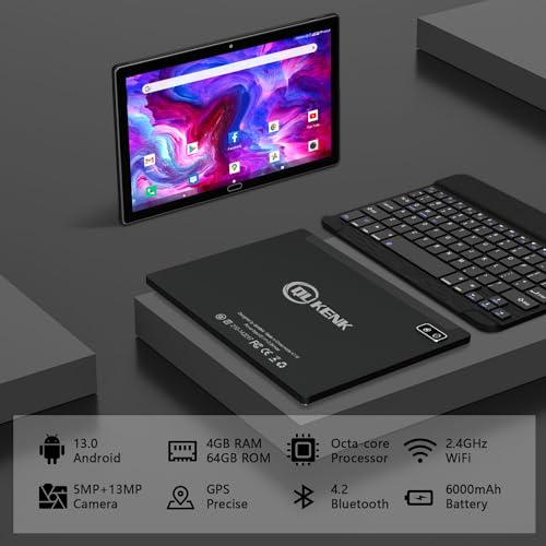2024 Newest Android 13 Tablet, 2 in 1 Tablet 10.1 Inch, 4G Cellular Tablet with Keyboard, 64GB ROM + 4GB RAM, Octa-Core Processor, 2 Sim Slots, 13MP Camera, GPS/WiFi/Bluetooth/Mouse/Stylus(Black)