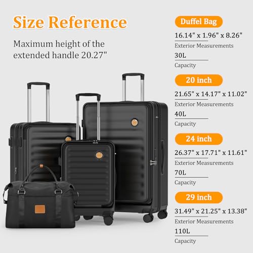 Joyway Luggage Sets 4 Piece Suitcase Set with Front Pocket, PC Hardside Expandable Carry on Luggage Set with Spinner Wheels and TSA Lock, Orange