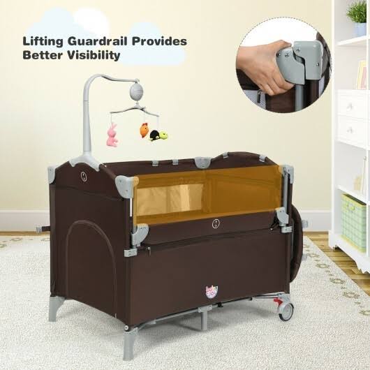5-in-1 Portable Baby Beside Sleeper Bassinet Crib Playard with Diaper Changer-Beige | Costway