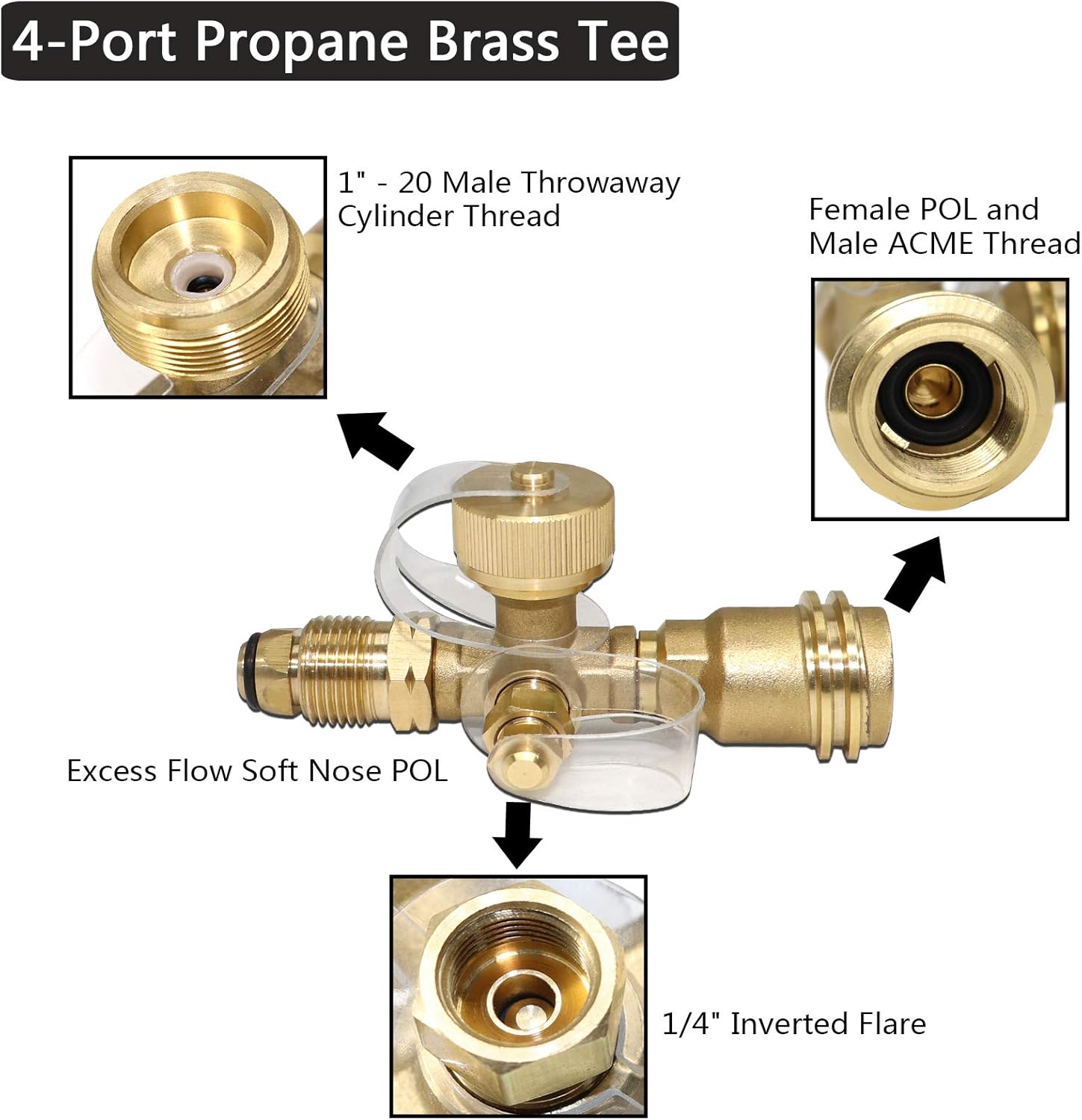 New Upgraded Propane Brass Tee Adapter Kit 4-Port Propane Brass Tee 5ft and 12ft Hoses Allows for Connection Between Auxiliary Propane Cylinder and Propane Appliances for Motorhomes Tank RV Camping