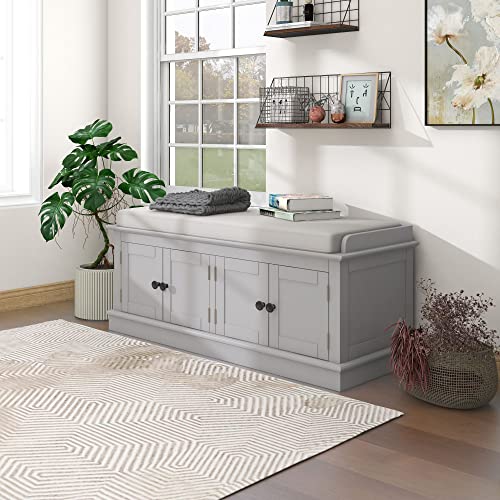 Storage Bench, Entryway Bench with 4 Doors and Adjustable Shelves, Shoe Bench Shoe Cabinet Storage Ottoman with Removable Seat Cushion for Living Room Entryway Hallway (Antique Navy)