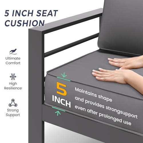 UDPATIO 8 Piece Aluminum Patio Furniture Set, Oversized Modern Outdoor Furniture Set with Olefin Fabric Cushion for Patio Deck Backyard, Dark Grey(with Waterproof Covers)