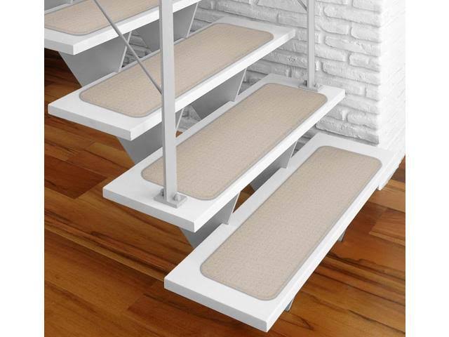 Set of 12 Adhesive Carpet Stair Treads - Ivory Cream - 9 in. x 36 in.