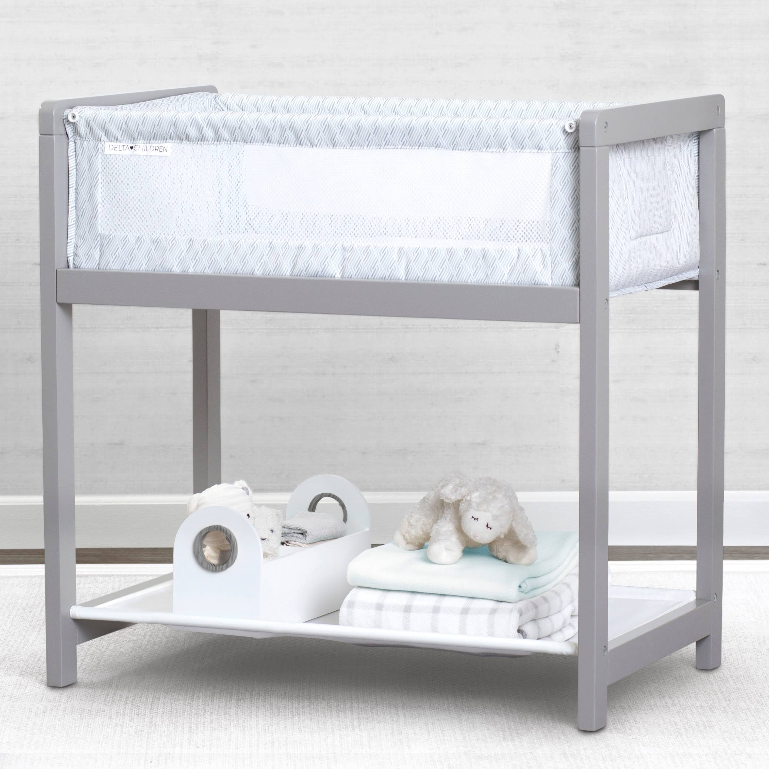 Delta Children Classic Wood Bedside Bassinet Sleeper - Portable Crib with High-End Wood Frame, Link