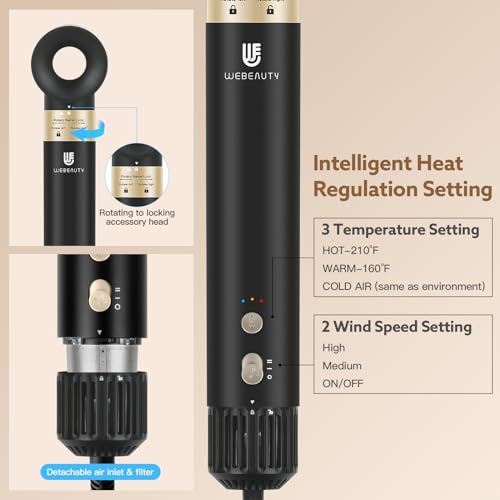 Hair Dryer Brush & webeauty 5 in 1 Air Styling, High-Speed Negative Ionic Hair Dryer Fast Drying, Multi Hair Styler with Air Curling Iron, Volumizing, Smoothing (Grey Gold)