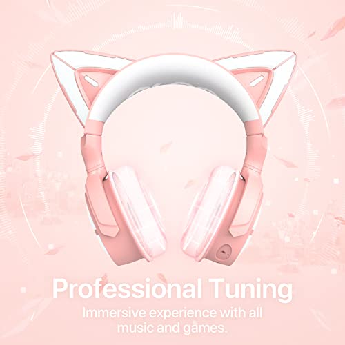 YOWU Cat Ear Headphones 4GS -Wireless Bluetooth Noise Cancelling Headphones, RGB Gaming Headset with Mic & 2.4G USB/Type C Dongle for PC/PS4/PS5/XBOX/Switch