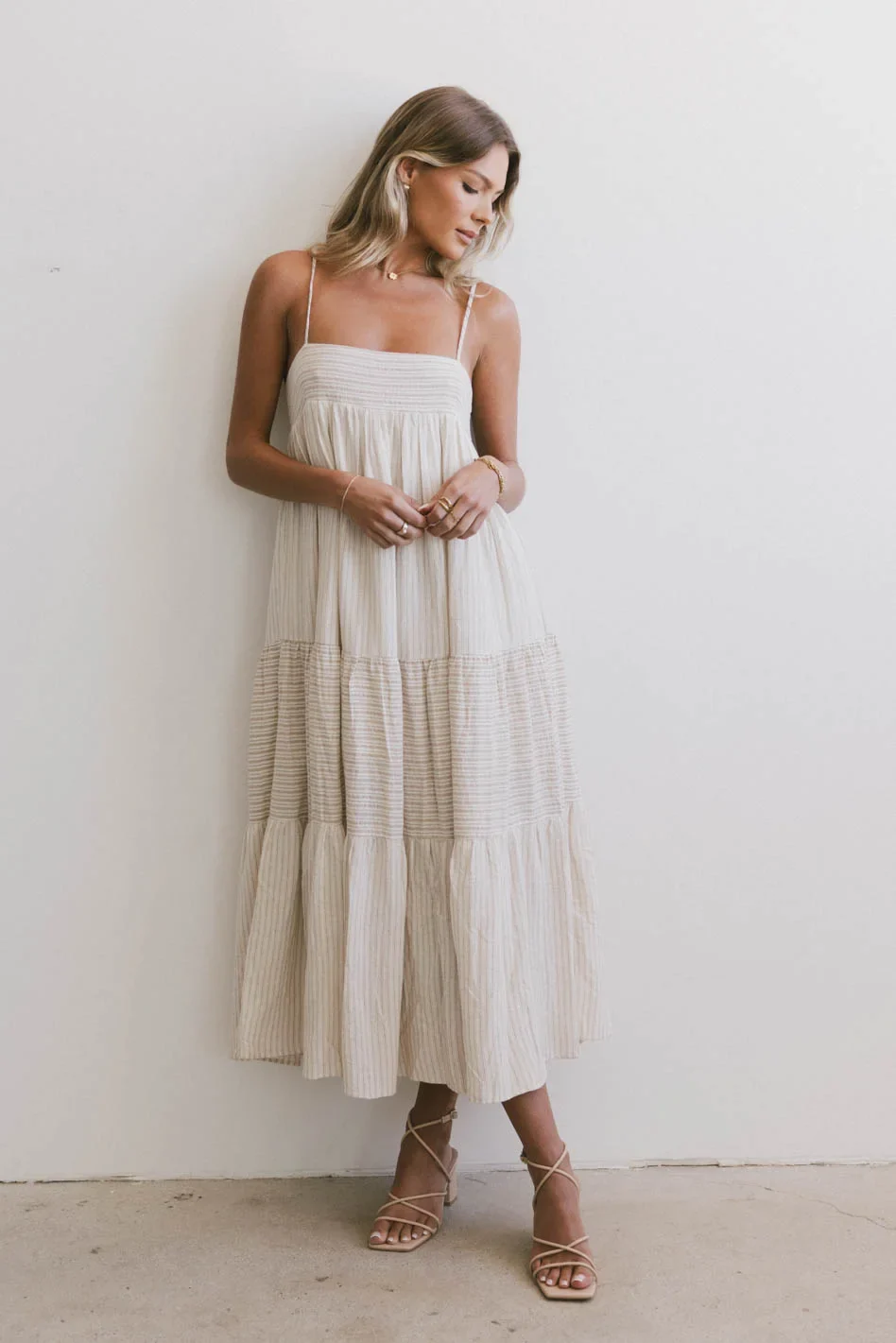 Demi Striped Midi Dress in Natural - FINAL SALE